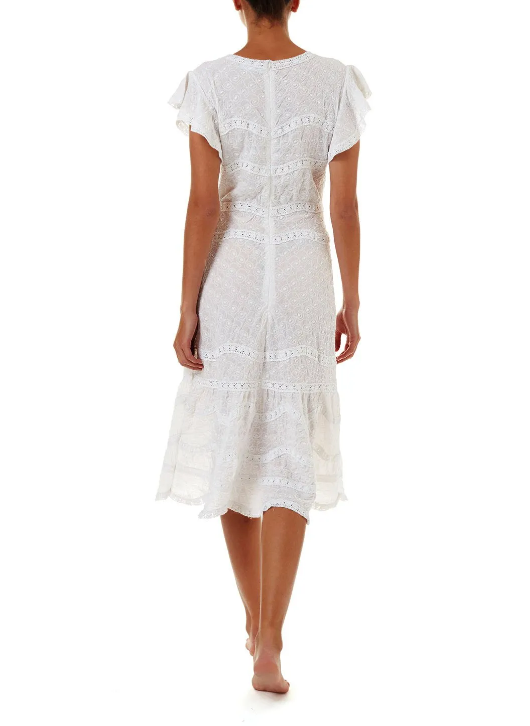 Louisa White High Neck Midi Tea Dress