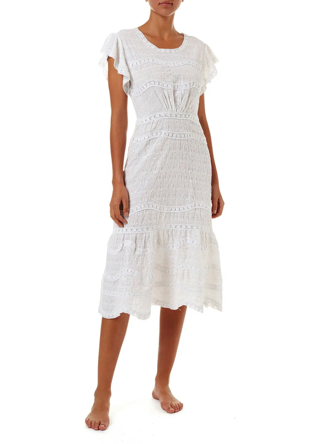 Louisa White High Neck Midi Tea Dress