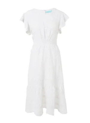 Louisa White High Neck Midi Tea Dress