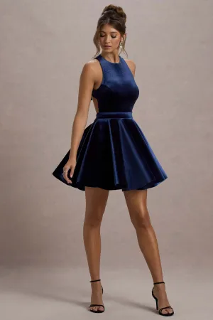 Mackie | Navy Velvet Sleeveless Skater Mini Dress