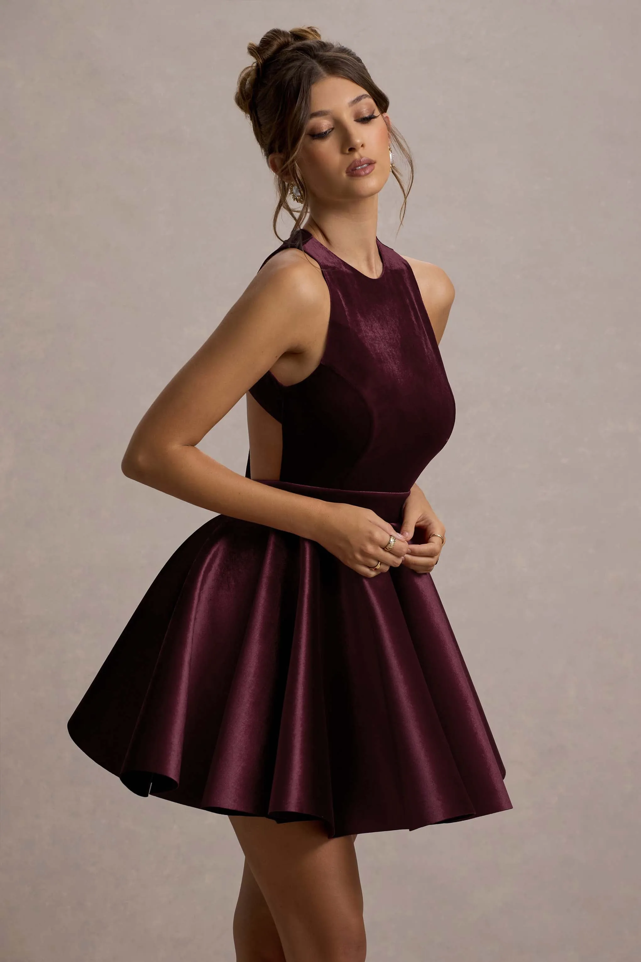 Mackie | Port Velvet Sleeveless Skater Mini Dress