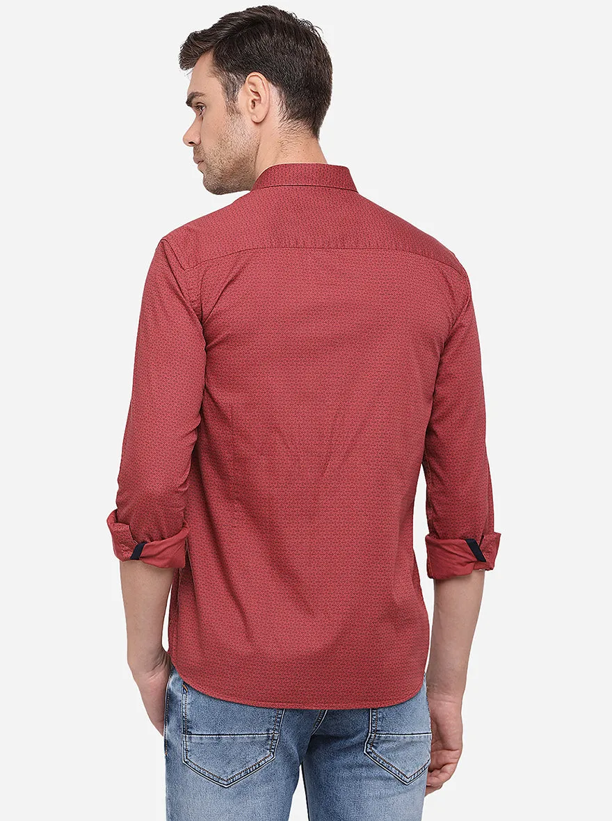 Maroon Printed Slim Fit Semi Casual Shirt | Greenfibre