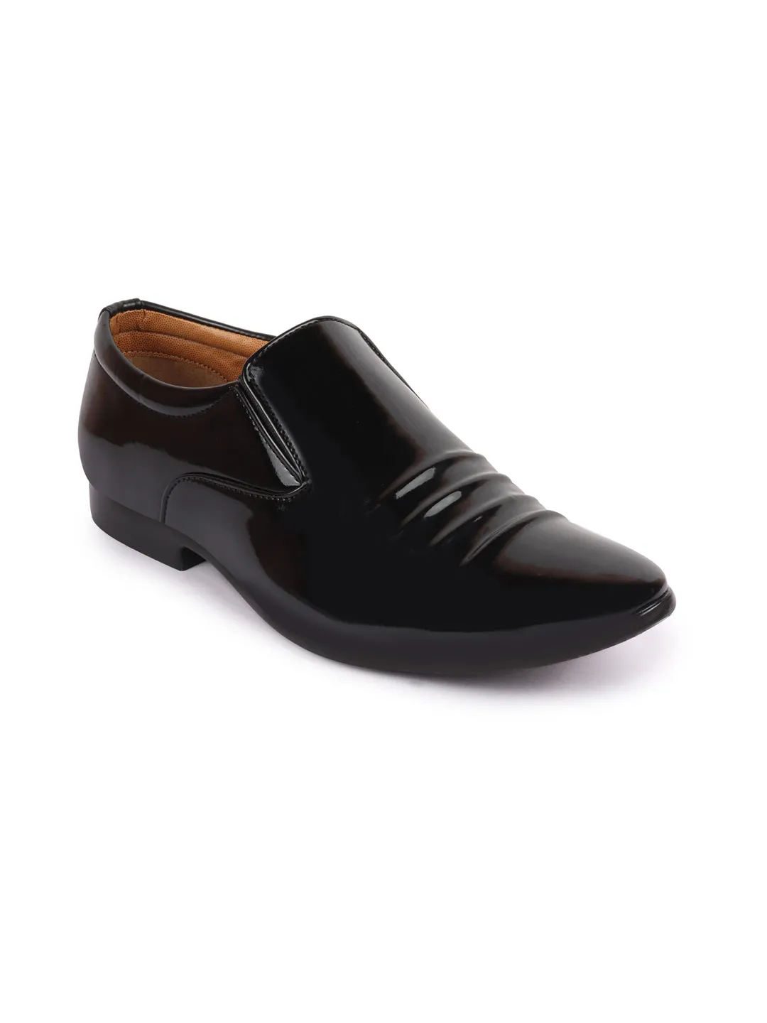 Men Black Casual Patent Leather Slip-On Loafers