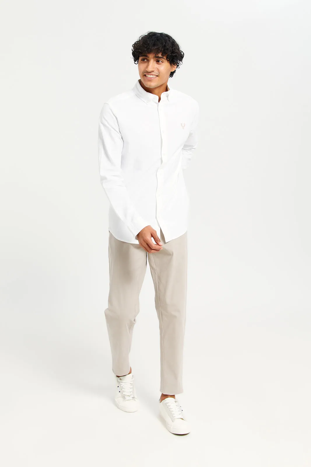 Men White Button Down Oxford Shirt