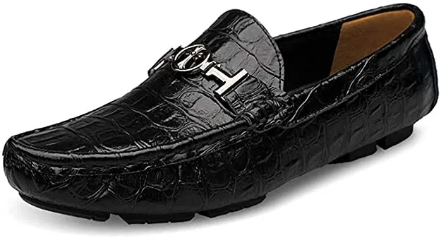 Men's Brown High Quality Leather Crocodile Style Moccasin Shoe