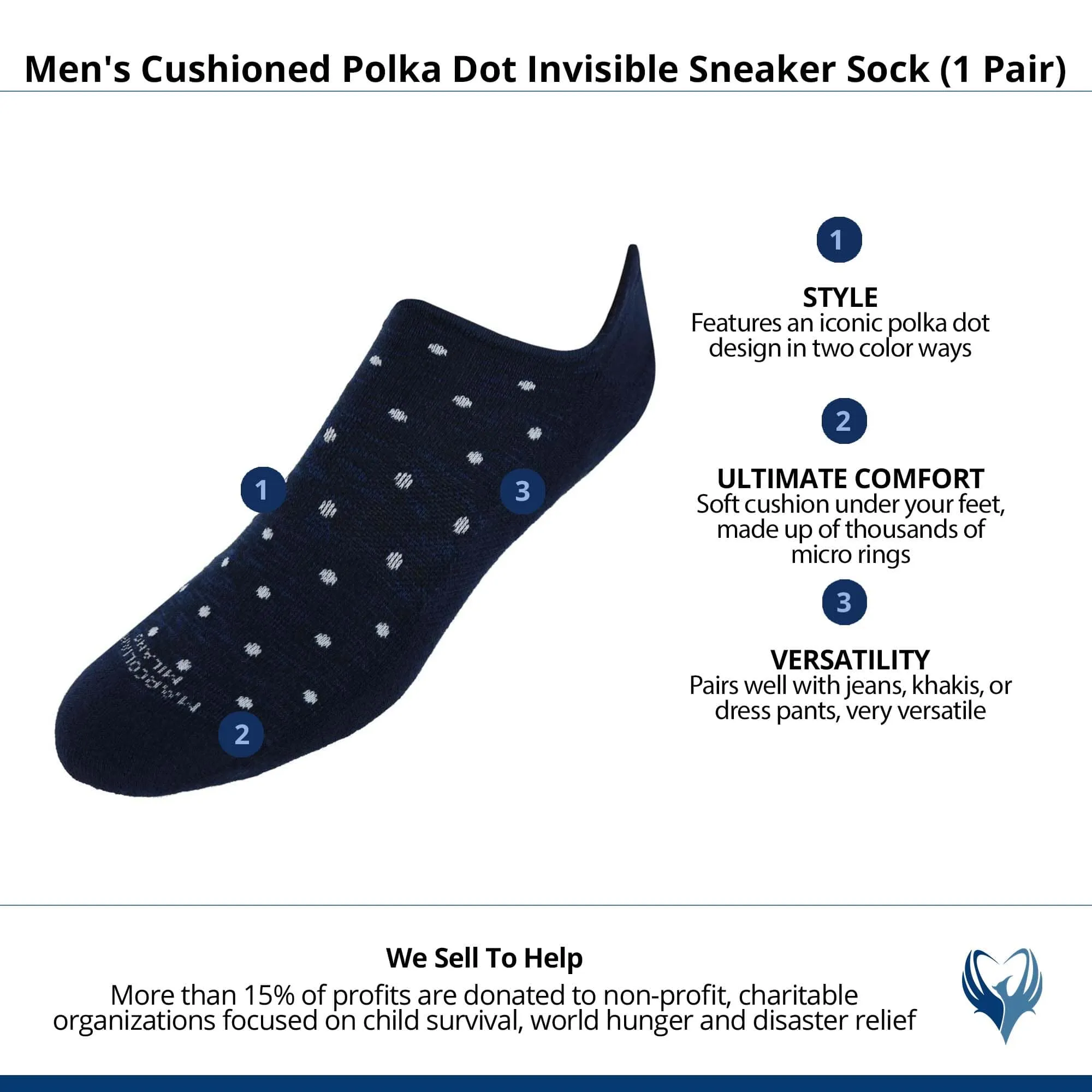 Men's Cushioned Polka Dot Invisible Sneaker Sock (1 Pair)