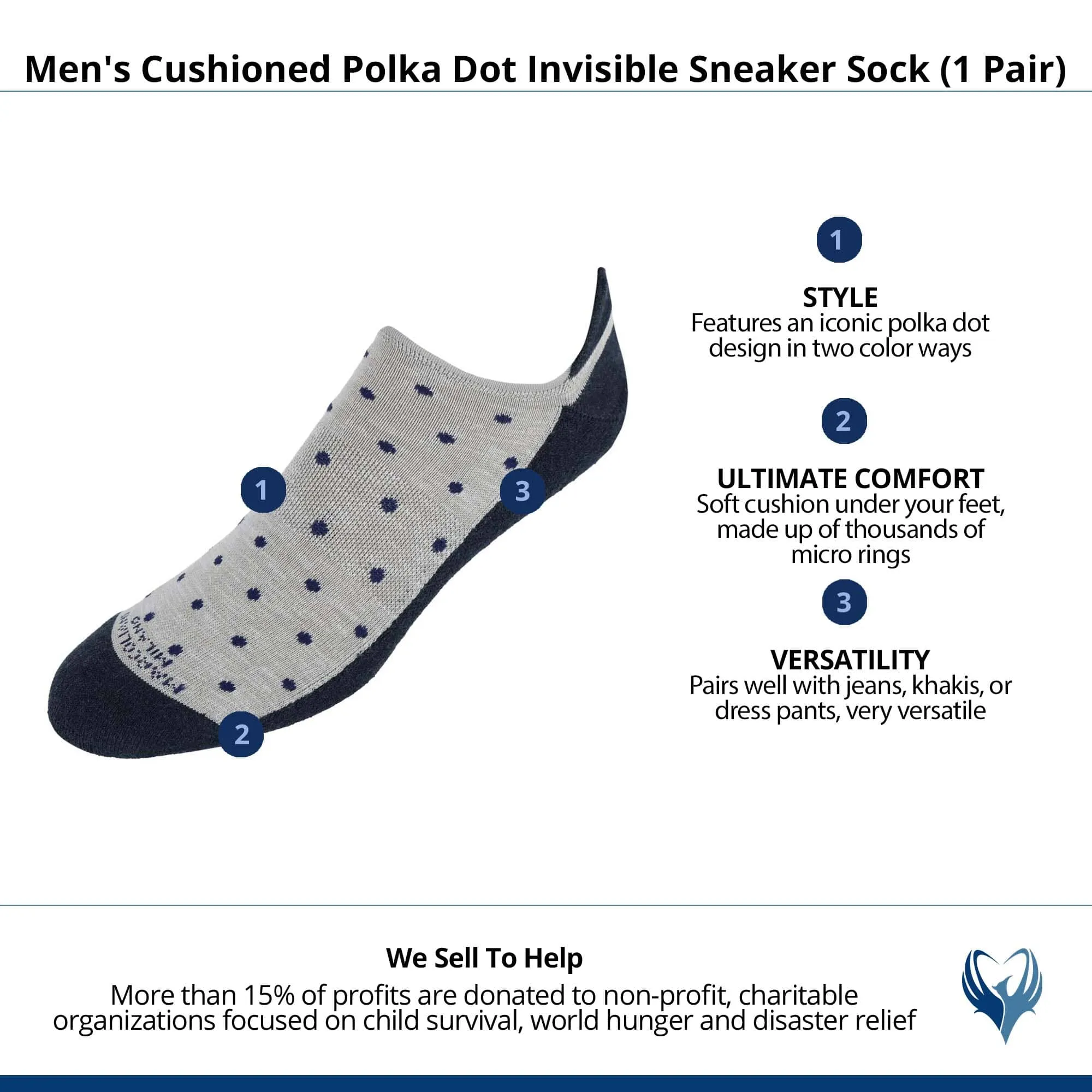 Men's Cushioned Polka Dot Invisible Sneaker Sock (1 Pair)