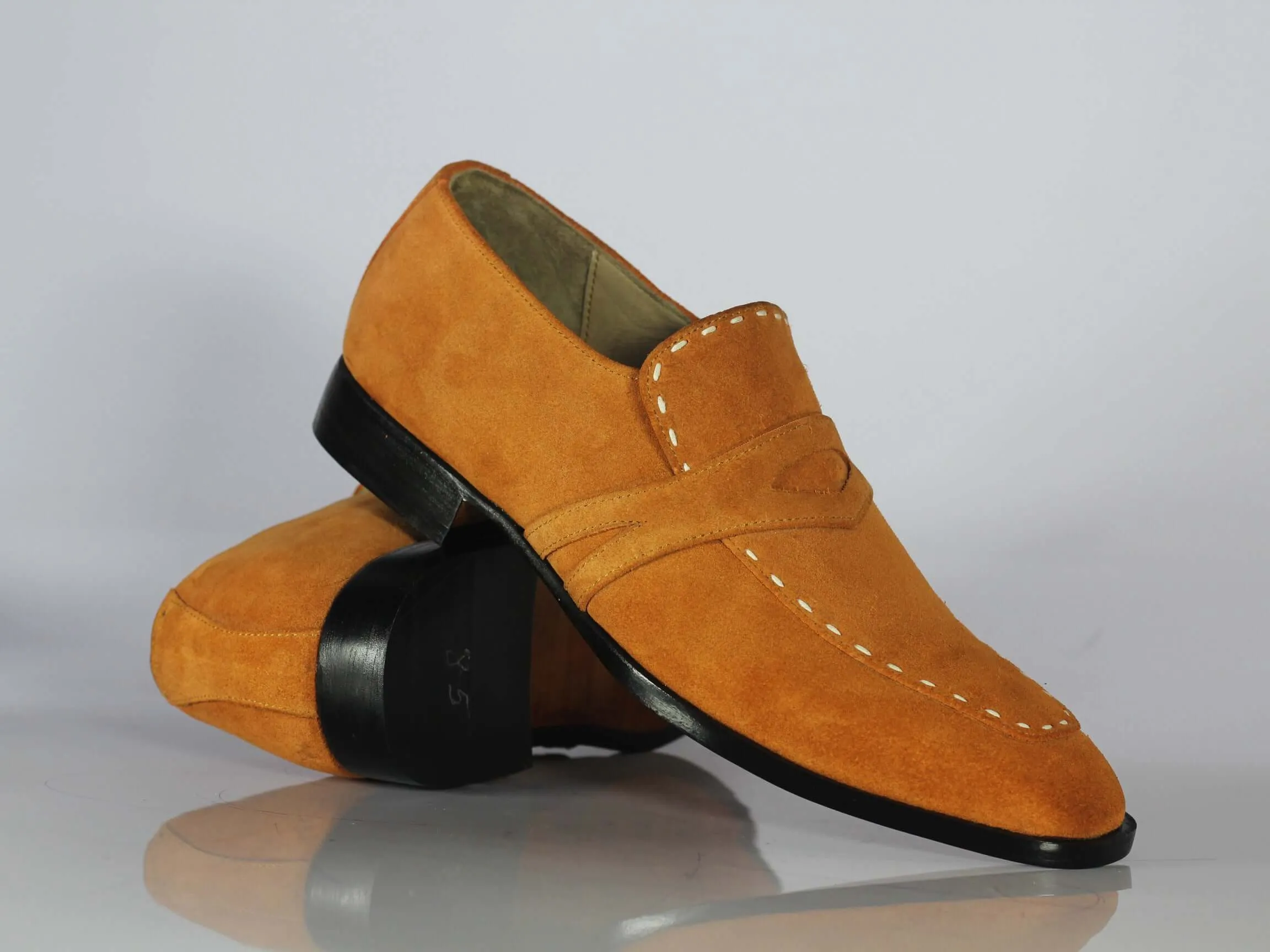 Men's Handmade Men's Tan Suede Moccasin Shoes, Men Penny Loafer Designer Shoes