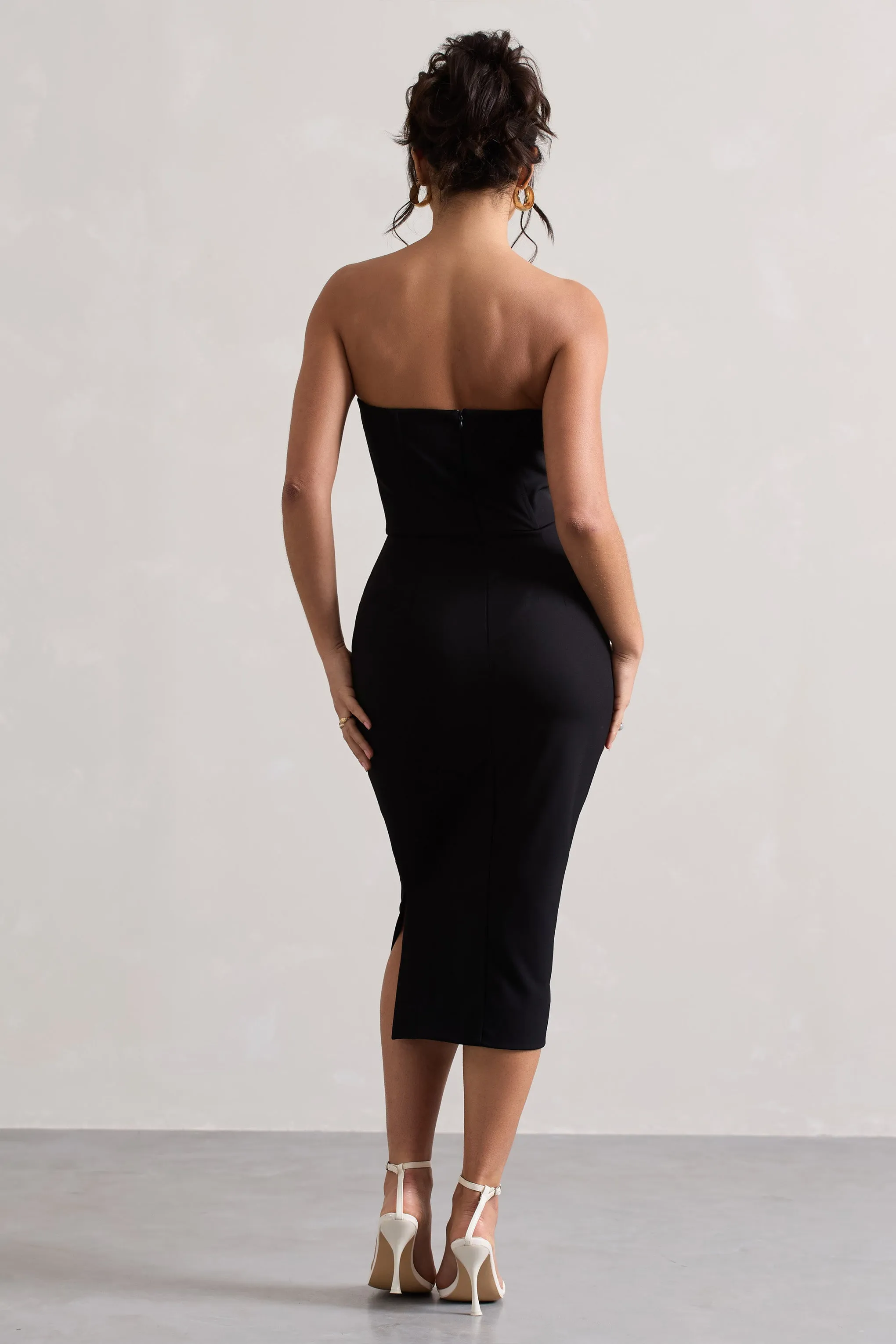 My Darling | Black Tailored Bandeau Split Midi Dress