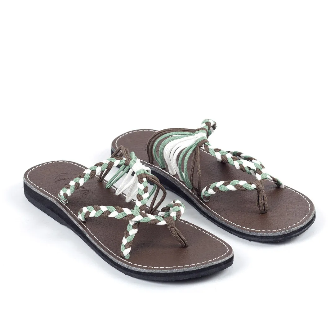 Oceanside Beach Flip Flops for Women | Green Taupe White