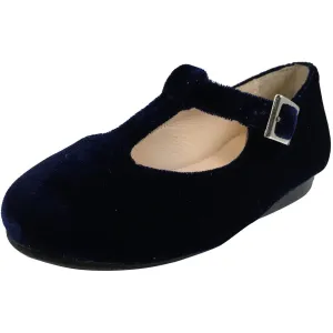 Papanatas by Eli 6427 Velvet Navy T-Strap Buckle Mary Jane Flats