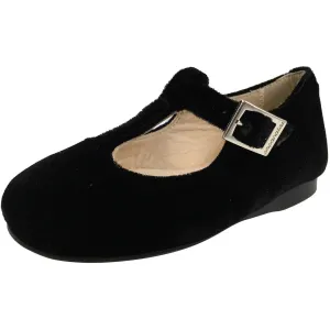 Papanatas by Eli Girl's 6427 Velvet Black T-Strap Buckle Mary Jane Flats