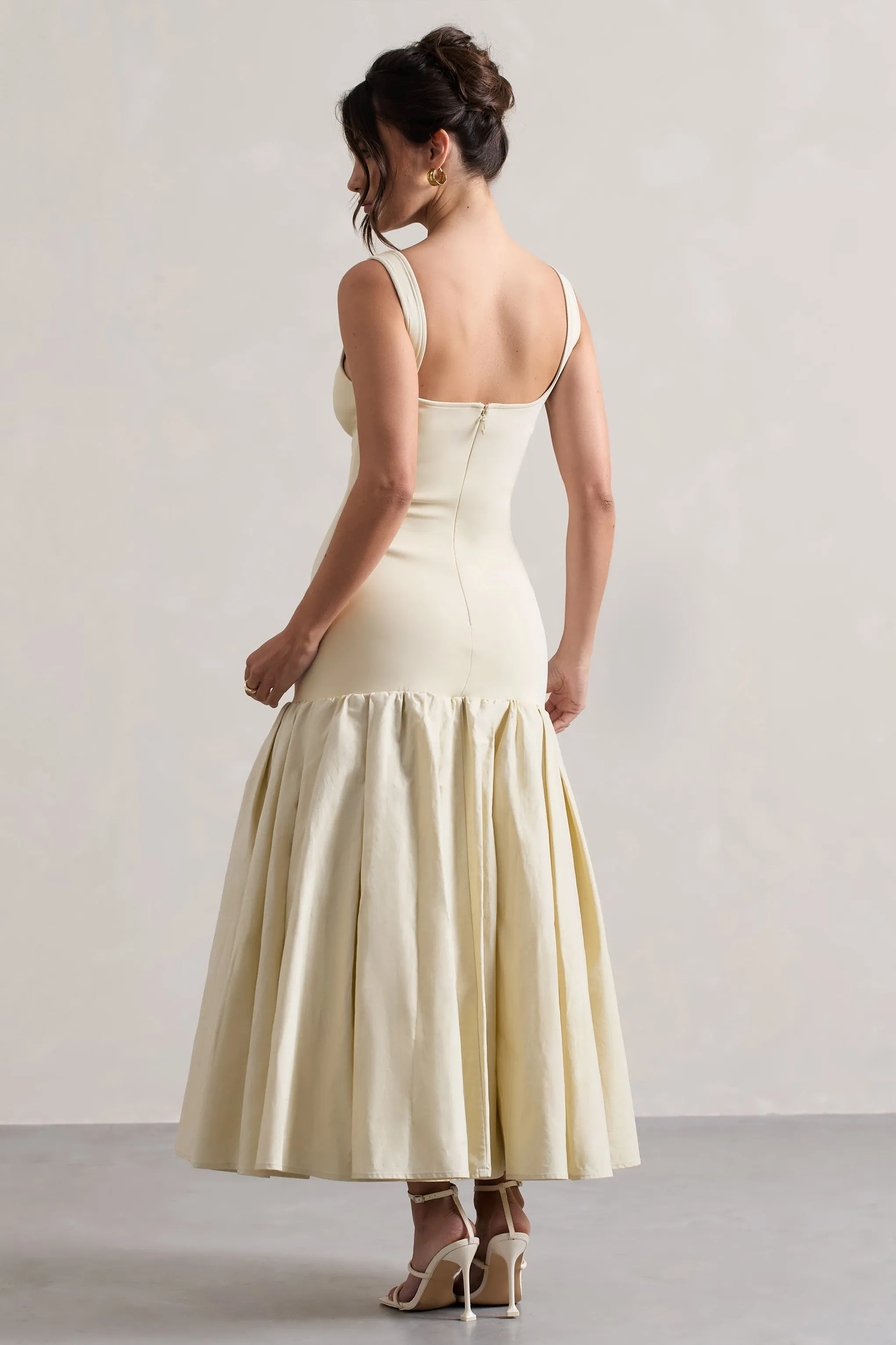 Parida | Cream Poplin Drop-Waist Maxi Dress With Peplum Hem