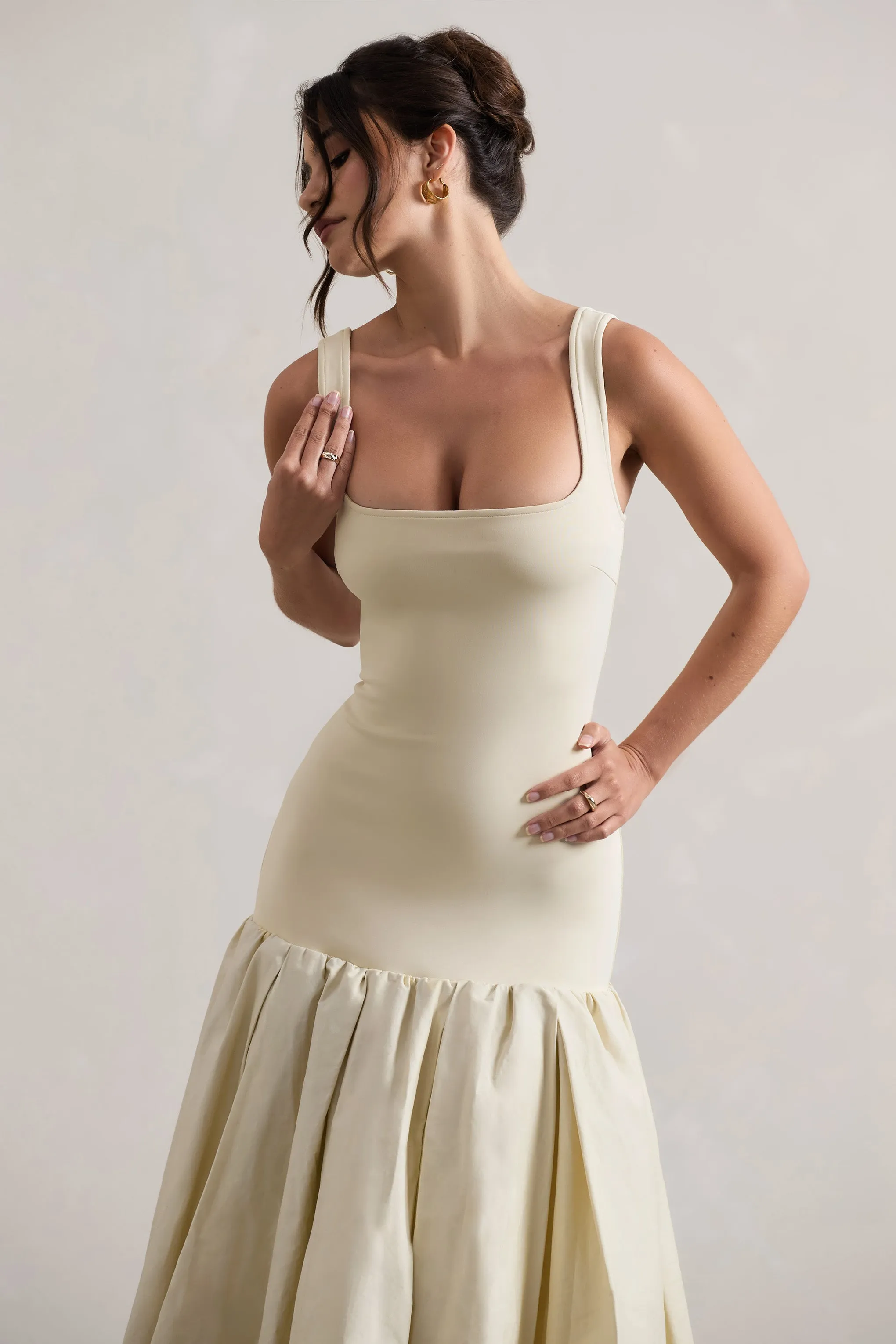 Parida | Cream Poplin Drop-Waist Maxi Dress With Peplum Hem