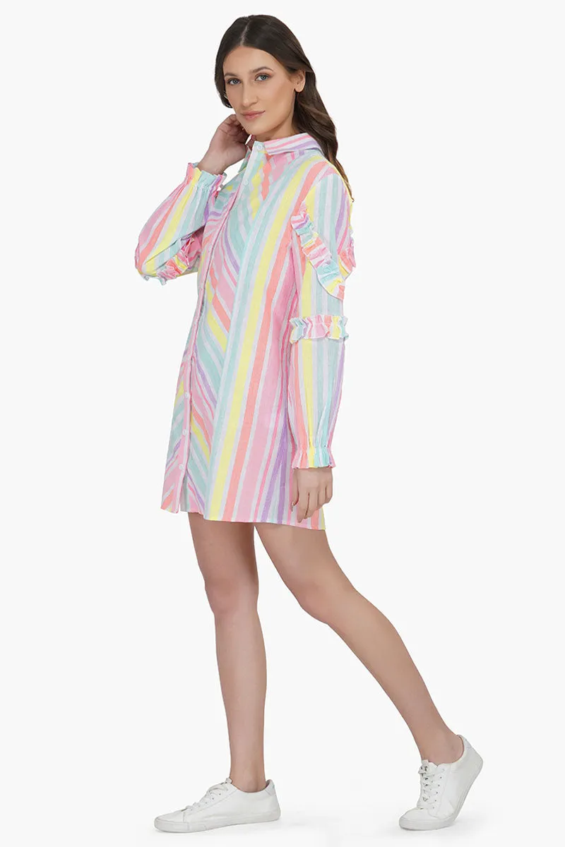 Pastels Yarn Dyed Stripe Shirt Dress