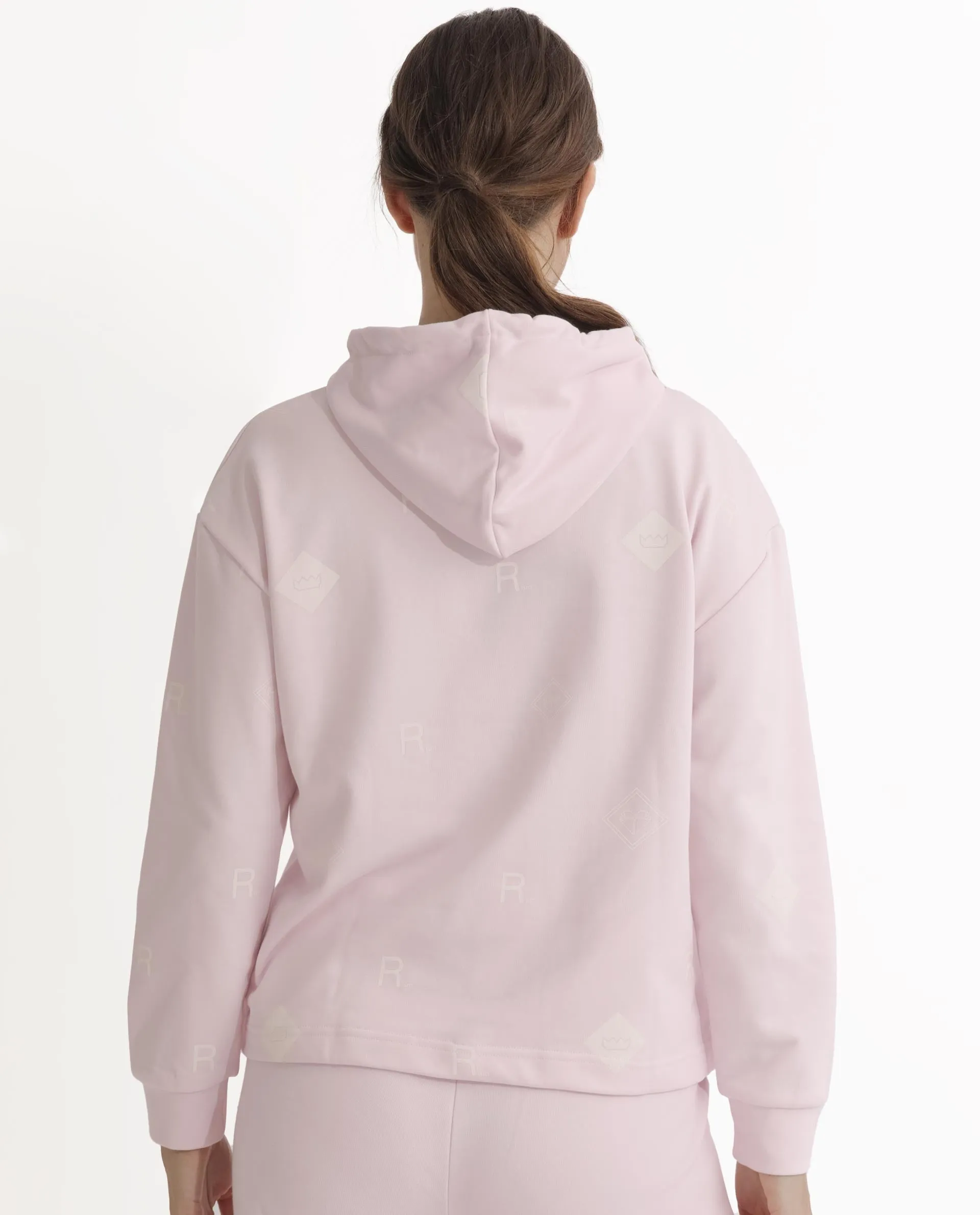 Rareism Women Choice Light Pink Poly Cotton Fabric Full Sleeves Hooded Regular Fit Plain Sweatshirt