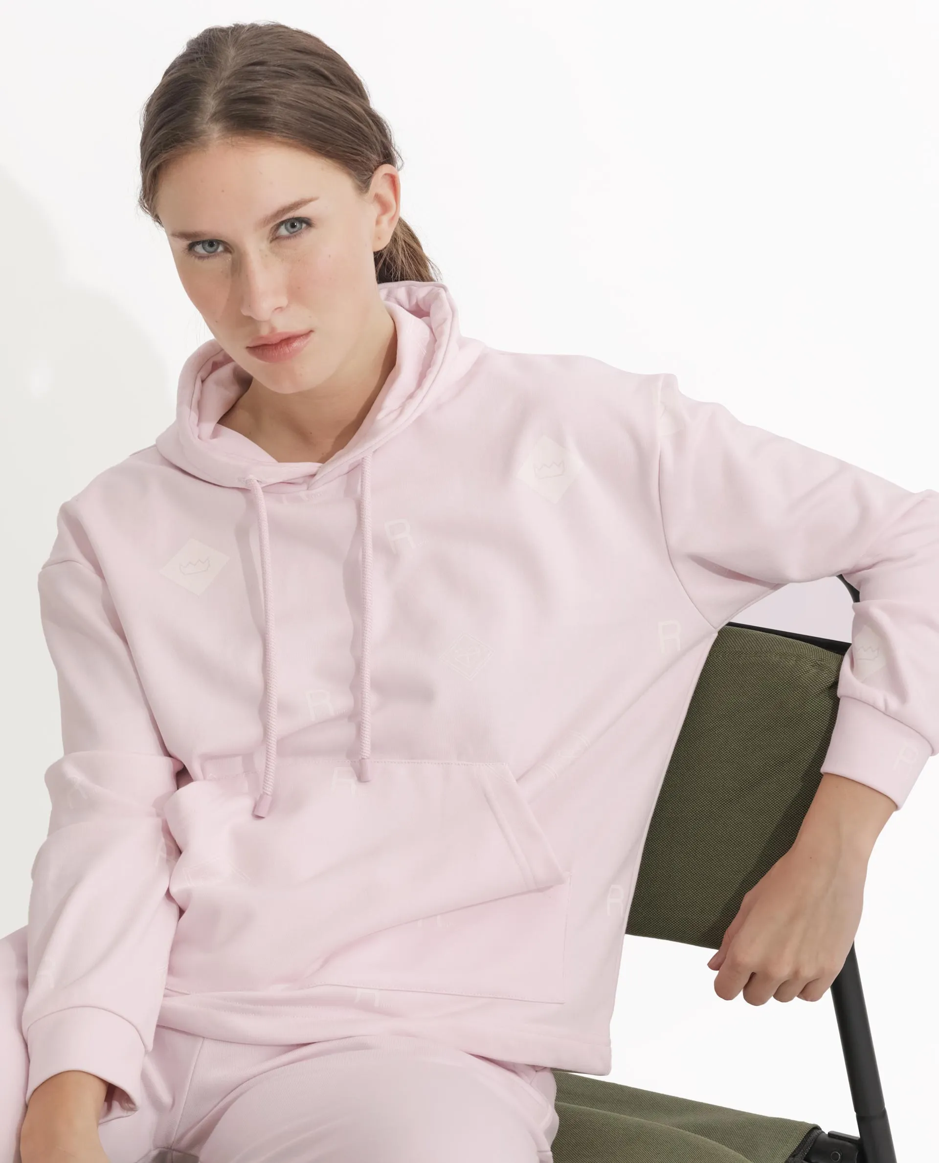 Rareism Women Choice Light Pink Poly Cotton Fabric Full Sleeves Hooded Regular Fit Plain Sweatshirt