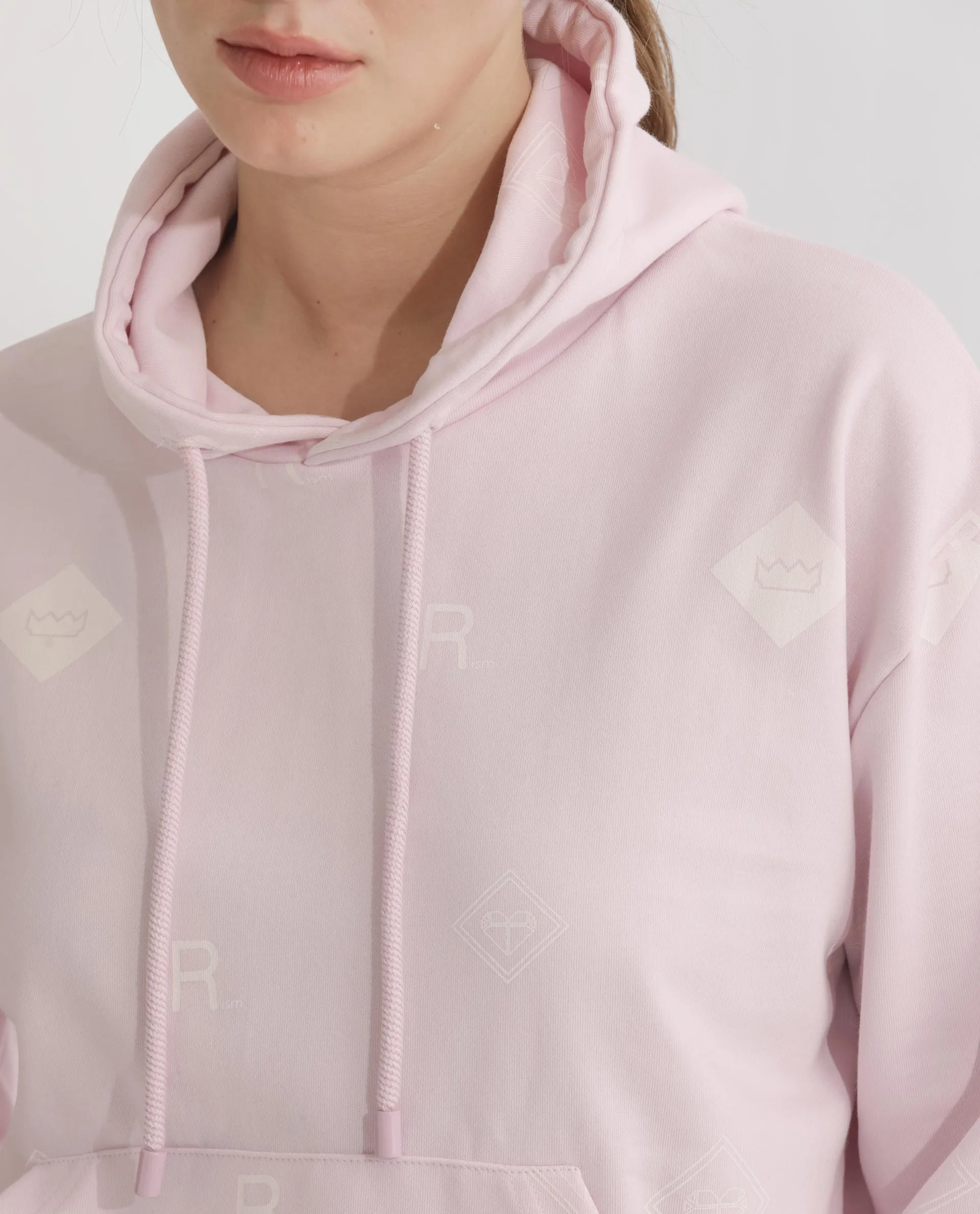 Rareism Women Choice Light Pink Poly Cotton Fabric Full Sleeves Hooded Regular Fit Plain Sweatshirt