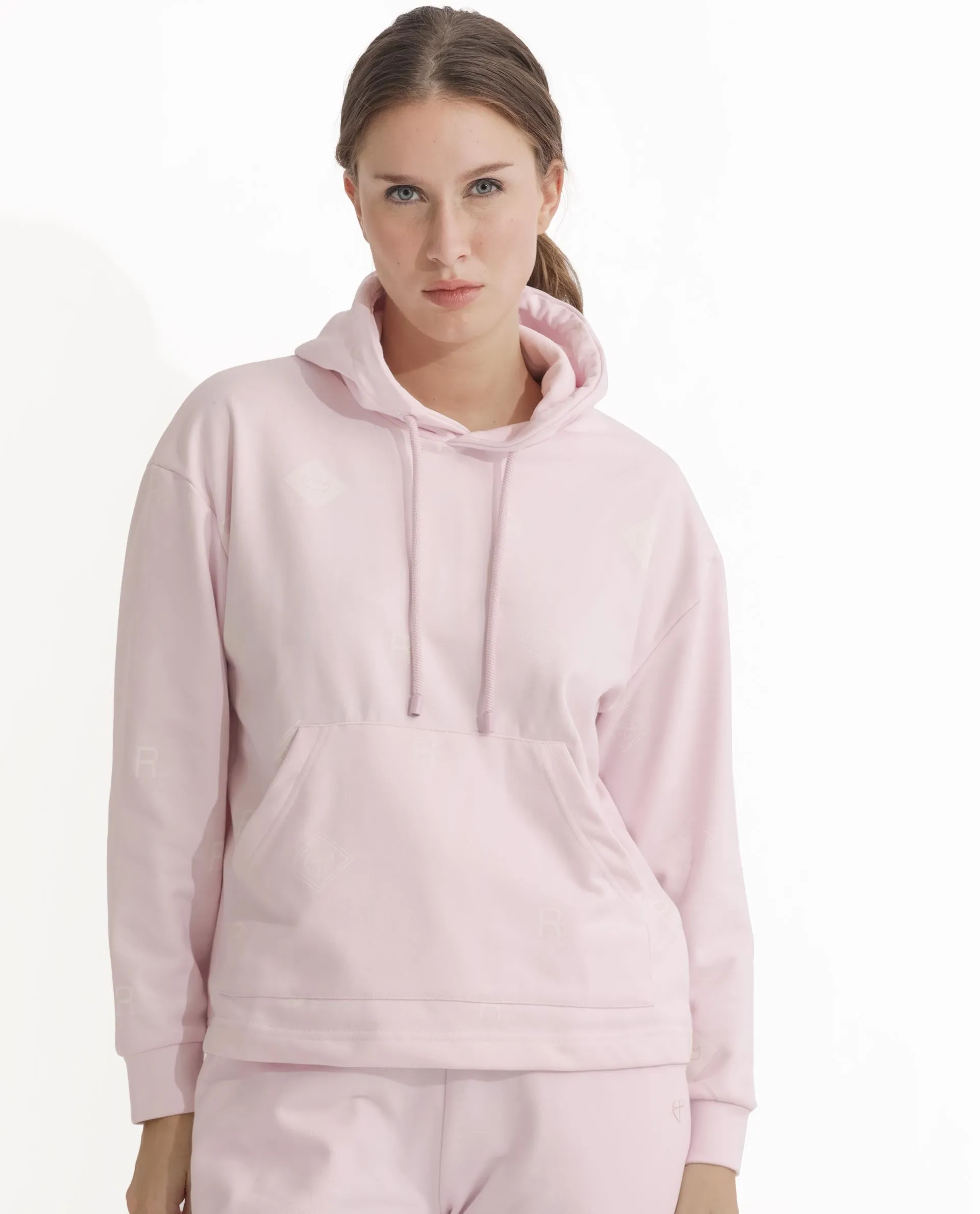 Rareism Women Choice Light Pink Poly Cotton Fabric Full Sleeves Hooded Regular Fit Plain Sweatshirt