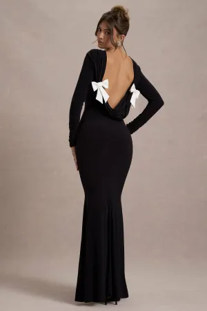 Rosalee | Black Long-Sleeve Cowl-Back Maxi Dress With Bows