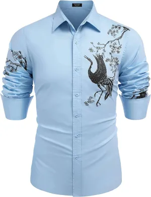 Rose Printed Slim Fit Dress Shirts (US Only)