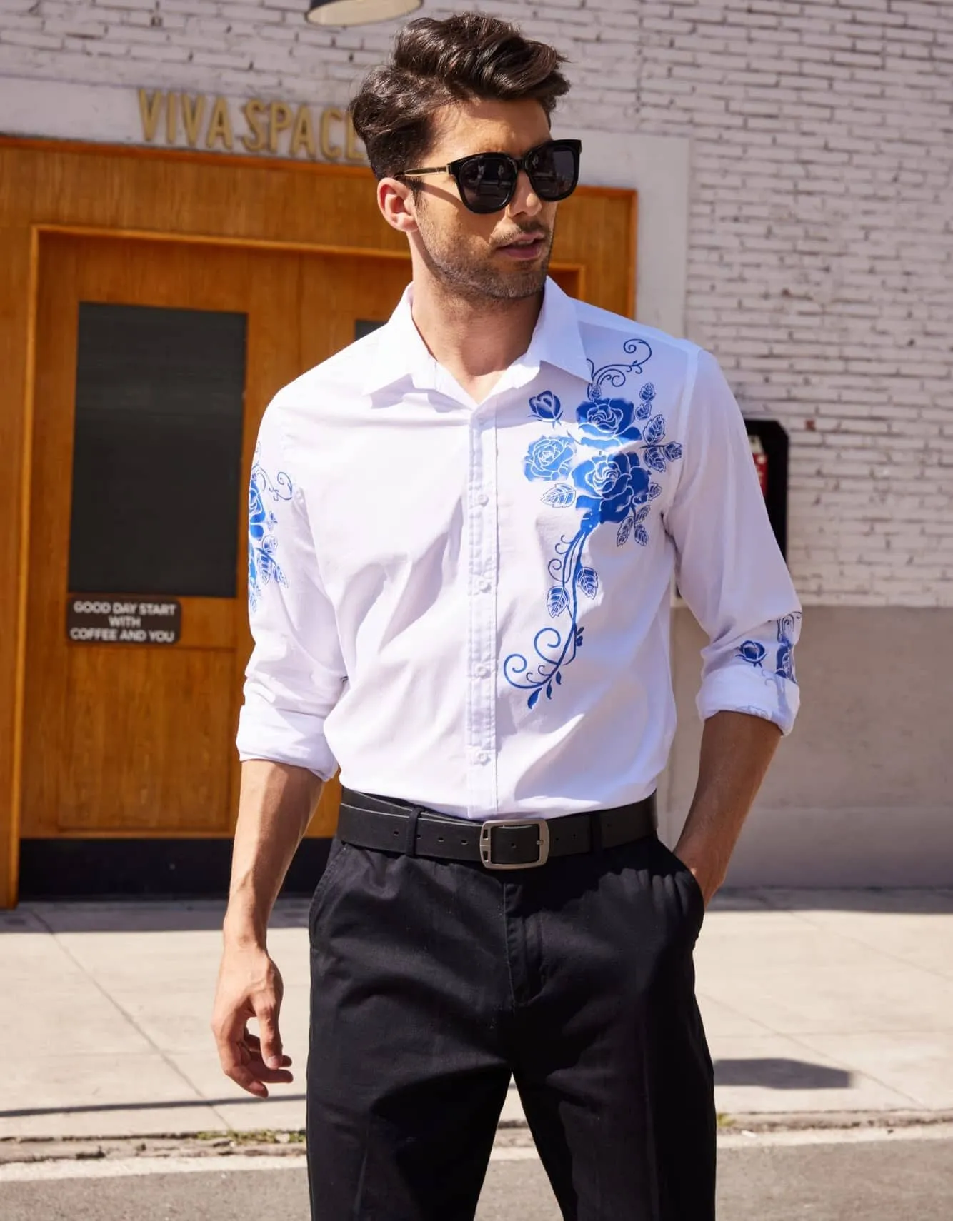 Rose Printed Slim Fit Dress Shirts (US Only)