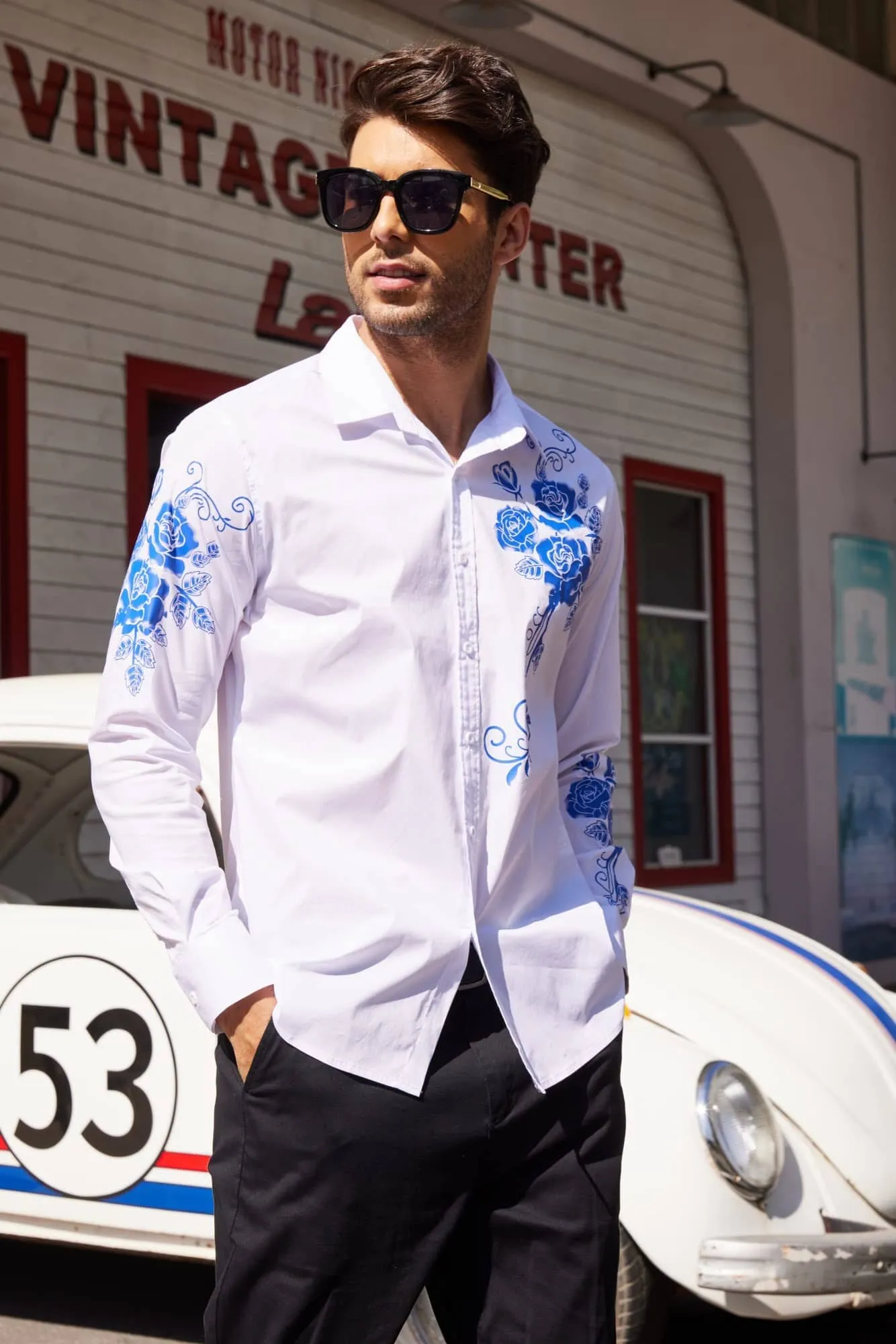 Rose Printed Slim Fit Dress Shirts (US Only)