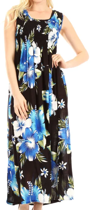 Sakkas Iyabo Women's Sleeveless Casual Summer Floral Print Dress Maxi Long Stretch