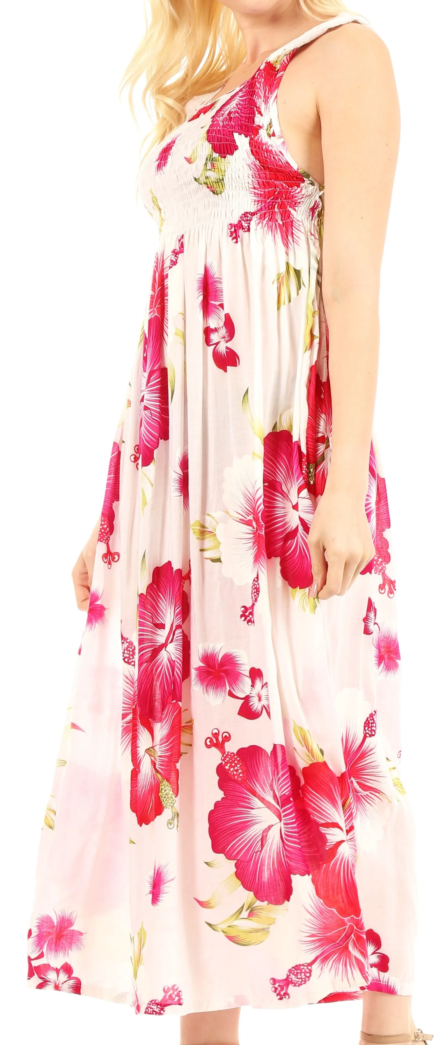 Sakkas Iyabo Women's Sleeveless Casual Summer Floral Print Dress Maxi Long Stretch