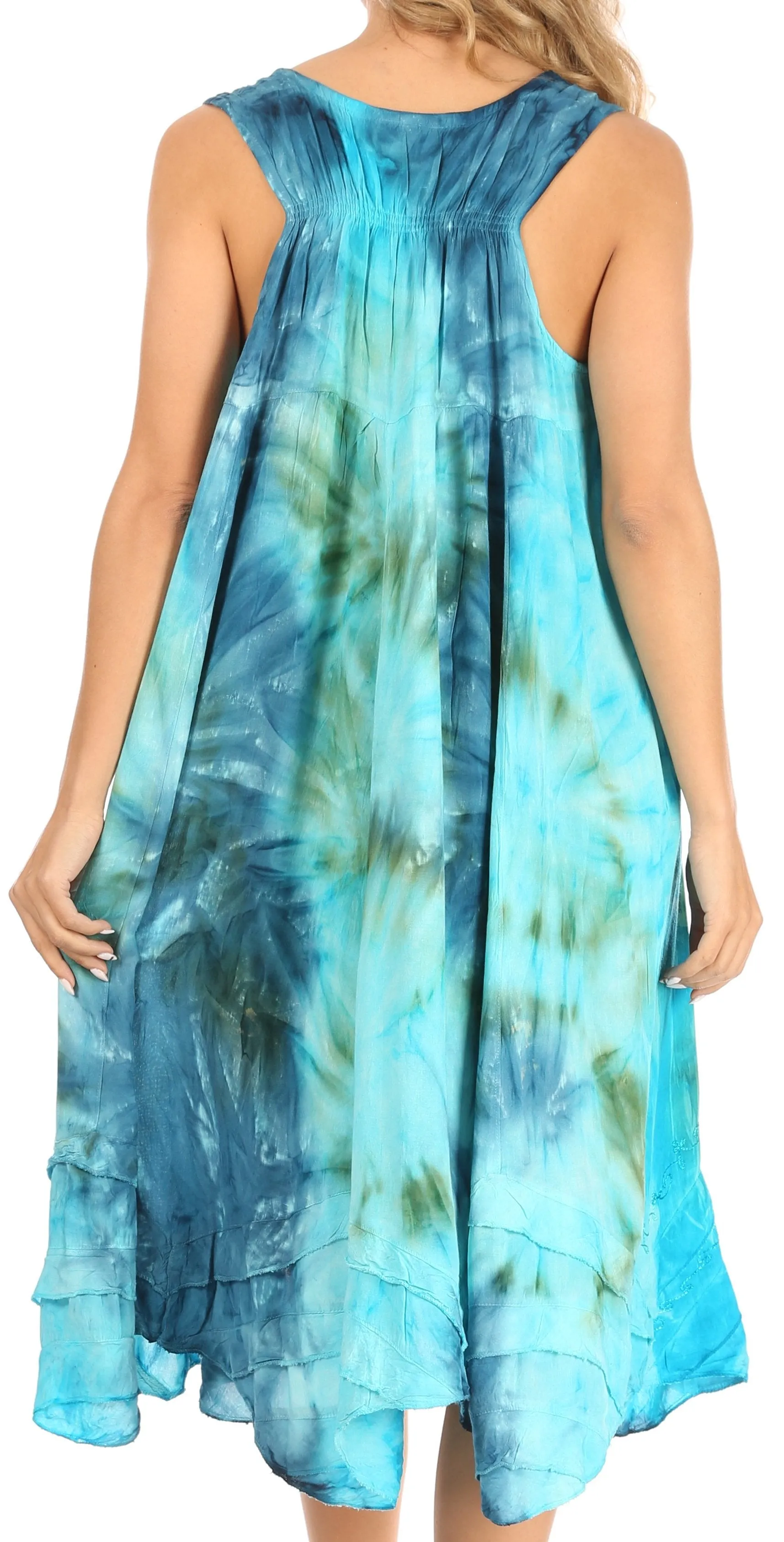 Sakkas Magy Women's Casual Summer Sleeveless Loose Tank Dress Tie-dye Floral Print