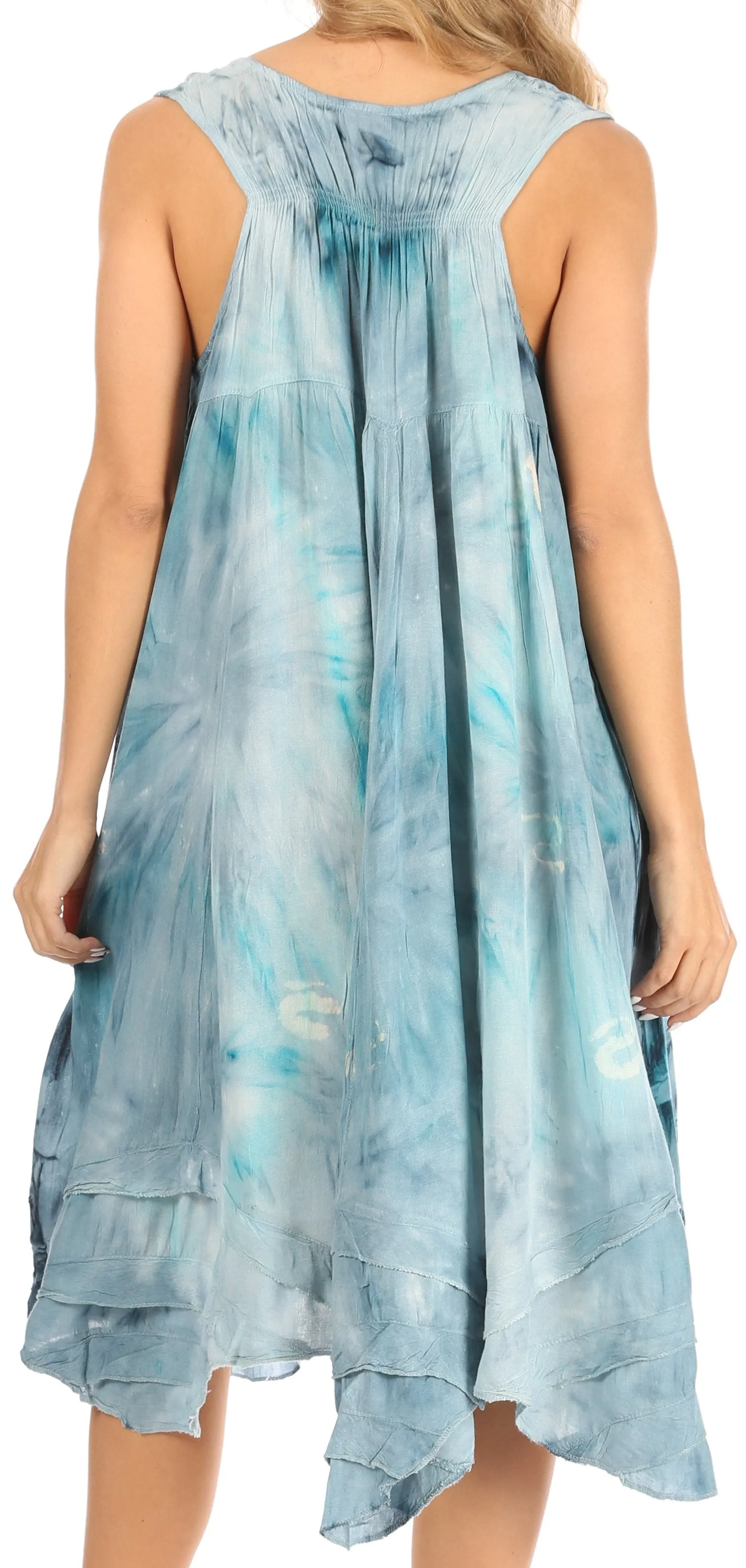 Sakkas Magy Women's Casual Summer Sleeveless Loose Tank Dress Tie-dye Floral Print