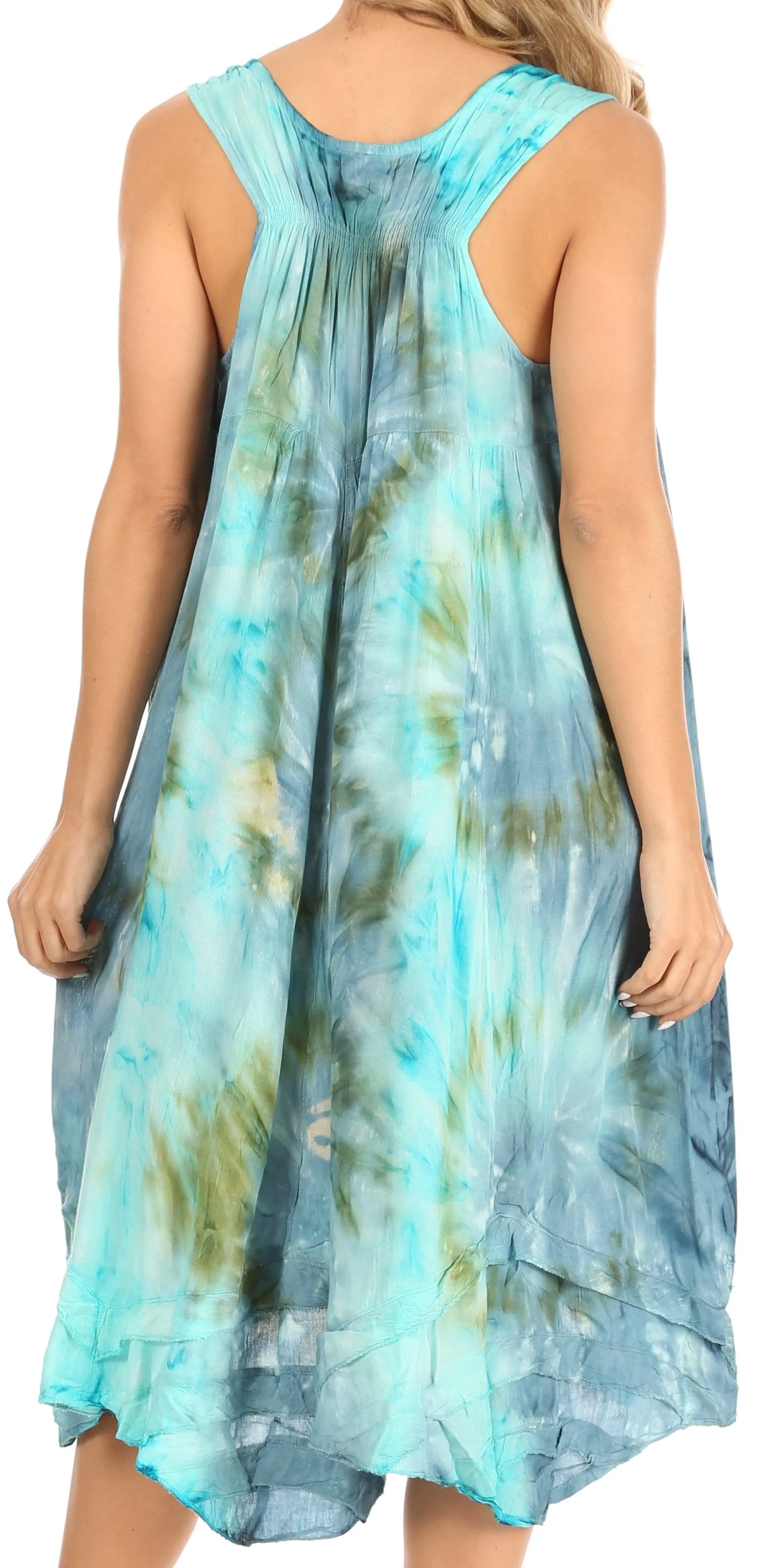 Sakkas Magy Women's Casual Summer Sleeveless Loose Tank Dress Tie-dye Floral Print