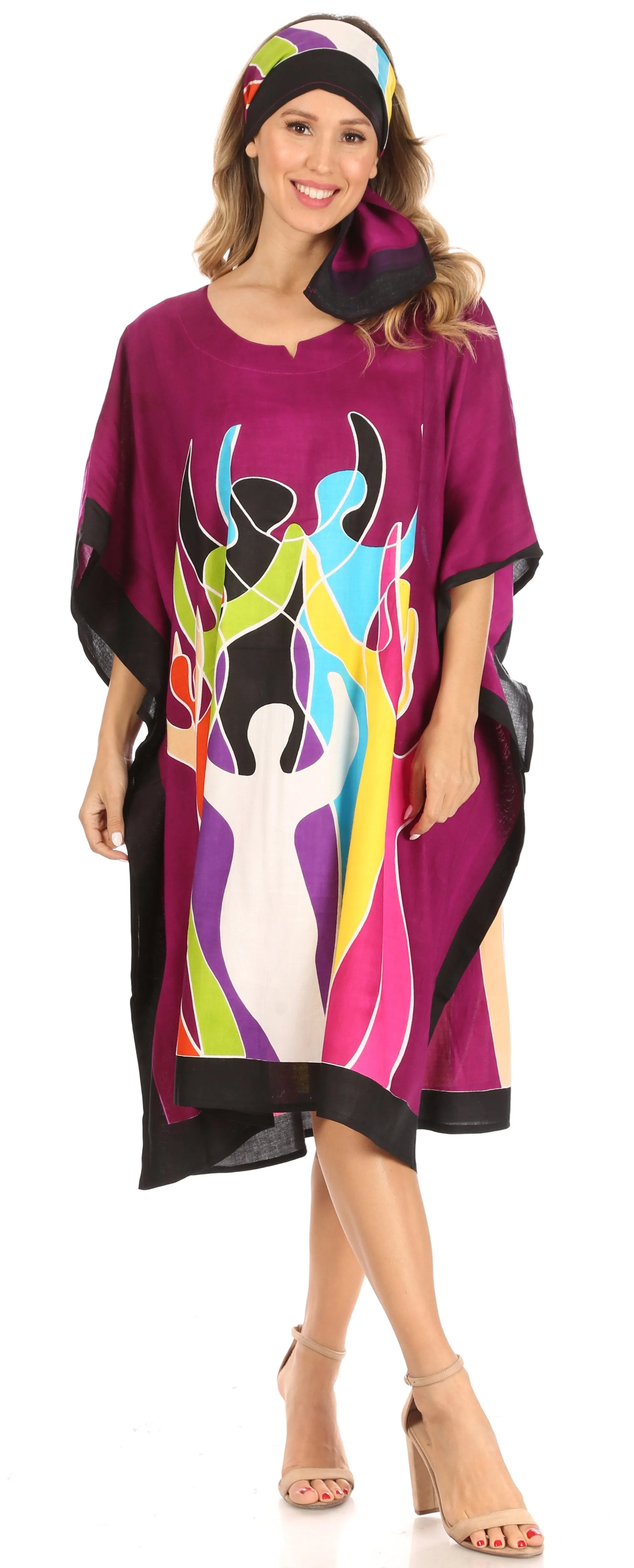 Sakkas Trina Women's Casual Loose Beach Poncho Caftan Dress Cover-up Many Print