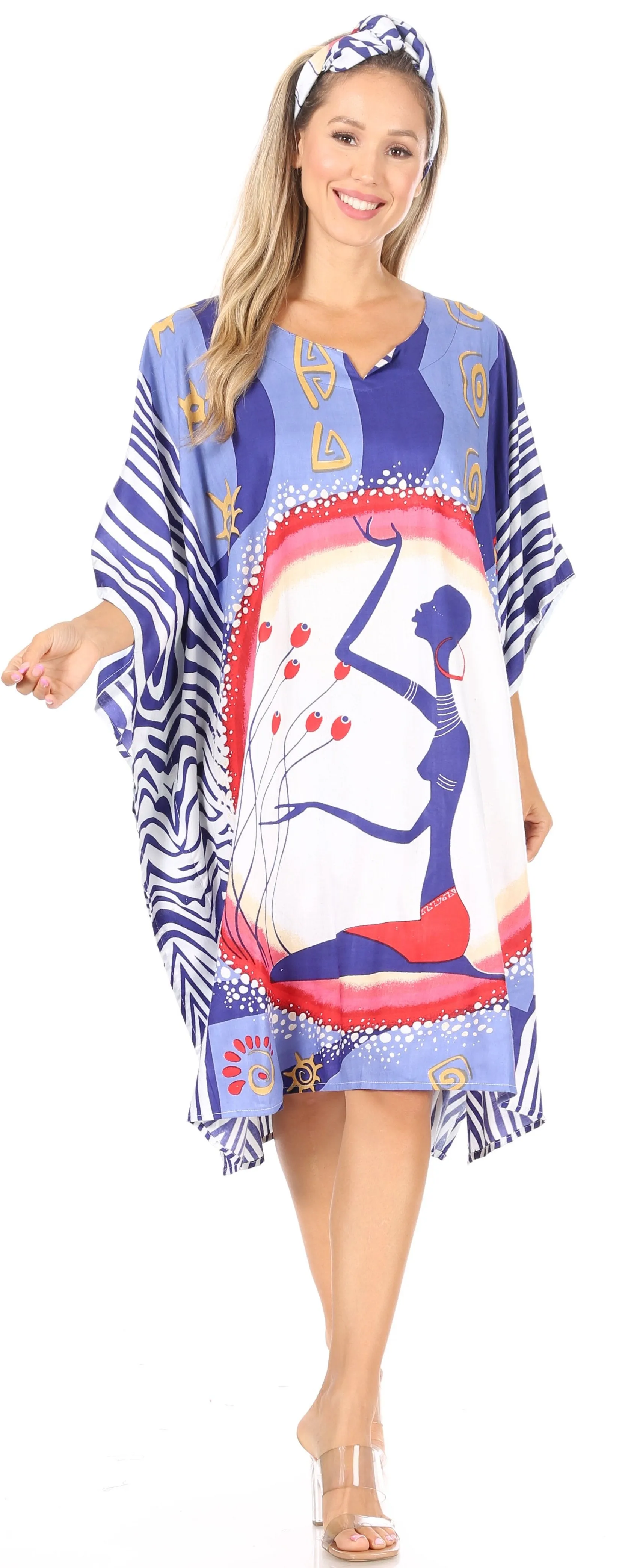 Sakkas Trina Women's Casual Loose Beach Poncho Caftan Dress Cover-up Many Print