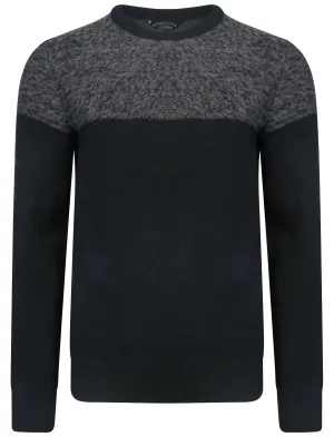 Scoughall Colour Block Knitted Jumper in Dark Navy - Kensington Eastside