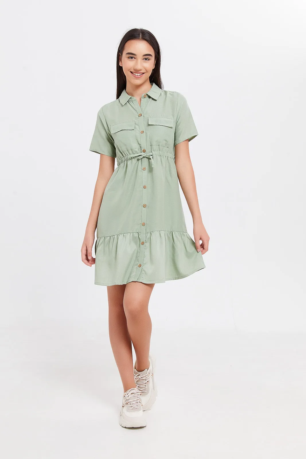 Senior Girls Green Shirt Dress