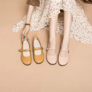 Soft Leather Mary Jane Flats Handmade Yellow/Pink