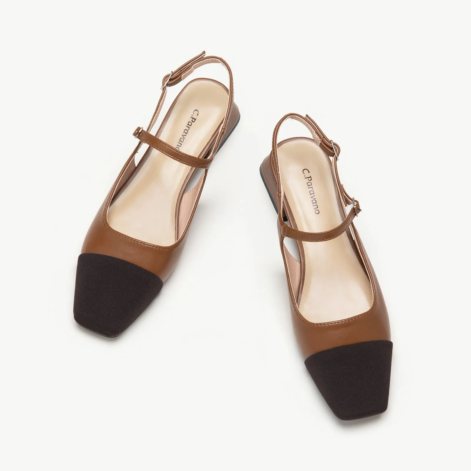 Square-Toe Slingback Flats (Felicia) Brown