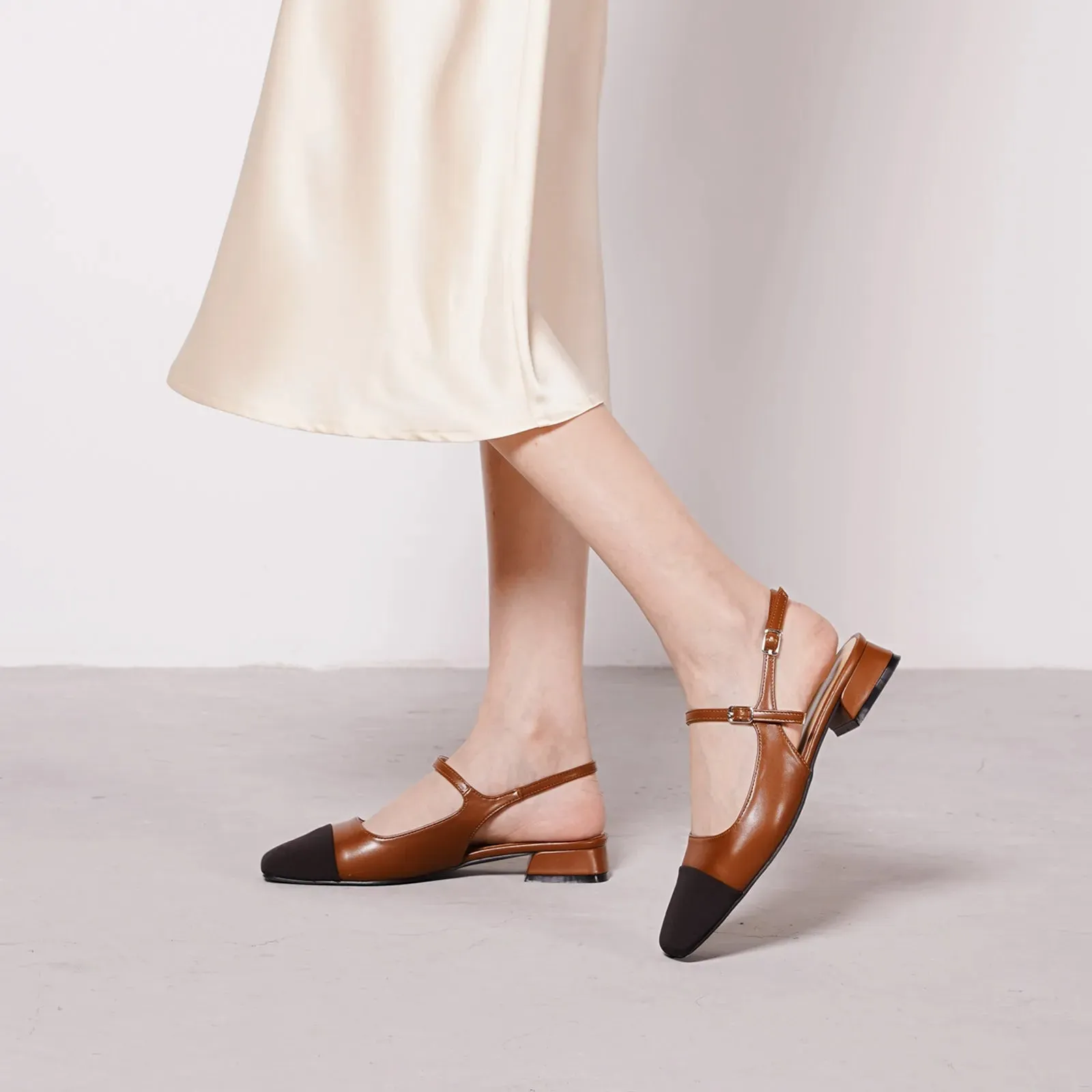 Square-Toe Slingback Flats (Felicia) Brown