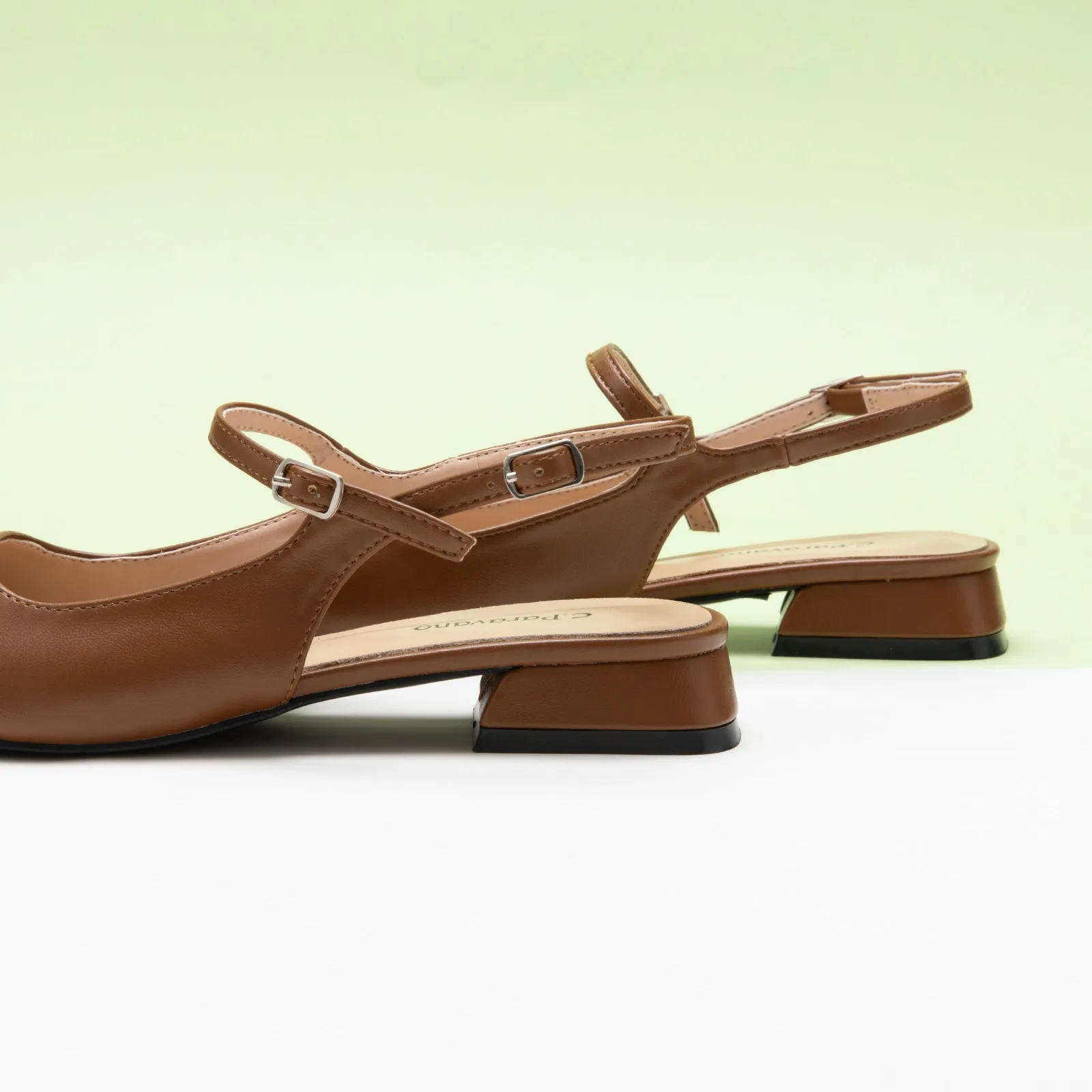 Square-Toe Slingback Flats (Felicia) Brown