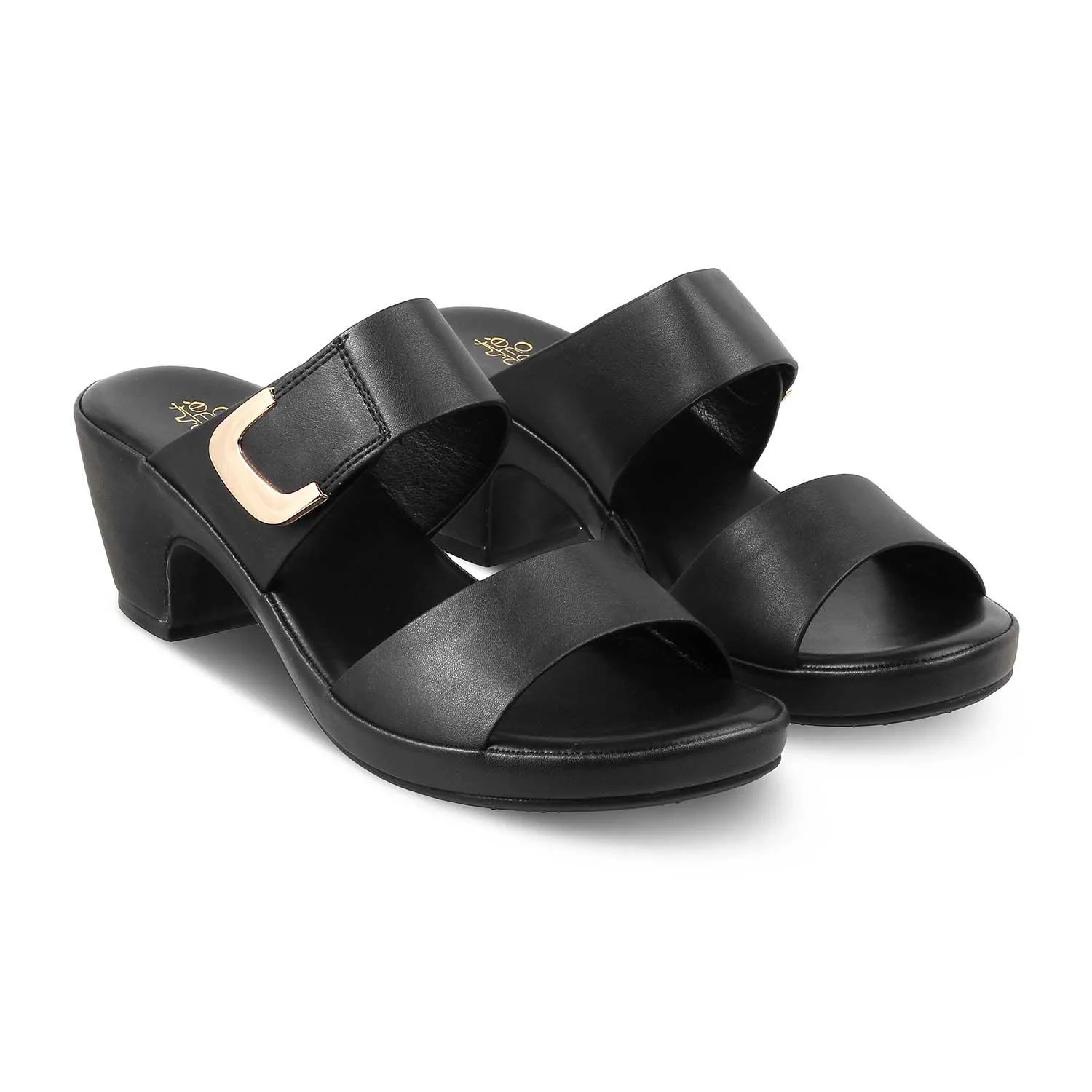 The Bonavista Black Women's Casual Block Heel Sandals Tresmode