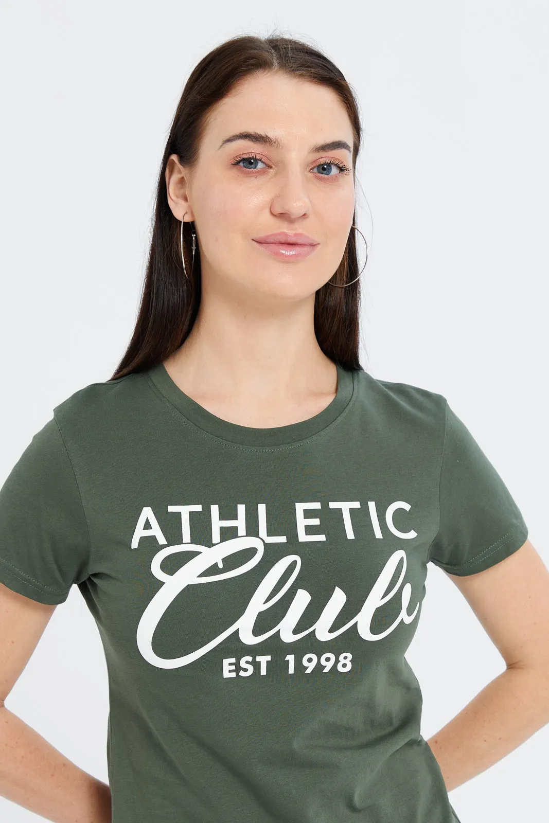 Women Olive Athletic Printed T-Shirt