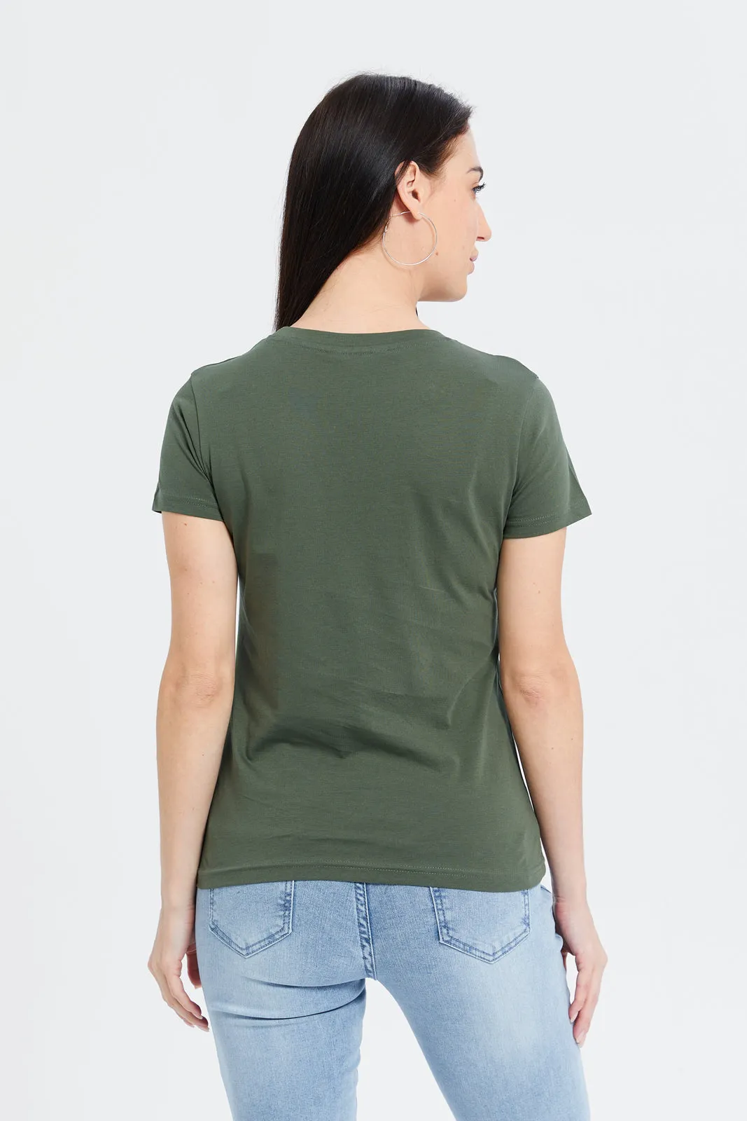 Women Olive Athletic Printed T-Shirt